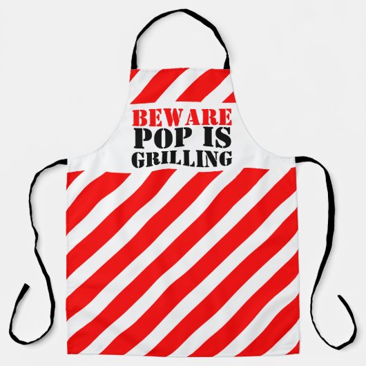 BEWARE Pop grillt Grafikstreifen mit roter Vorsich Schürze (Vorderseite)