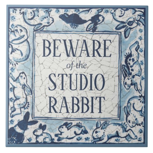 Beware Studio Rabbit Delft Blue White Sign Dedham Fliese (Vorderseite)