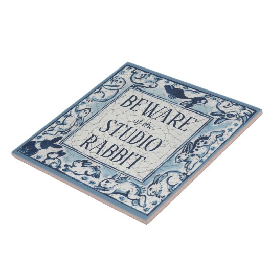 Beware Studio Rabbit Delft Blue White Sign Dedham Fliese (Seite)