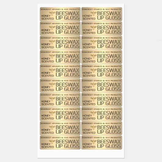 Bewässertes BeesWachs Lip Gloss Label mit Goldbeer Etiketten (Blatt)