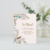 Bewegende Ankündigung Blue Brown Floral Blätter Postkarte (Stehend Vorderseite)