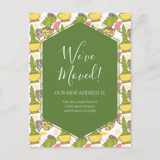 Bewegende Ankündigung gepunkteter Kakteen grün gel Postkarte (Vorderseite)