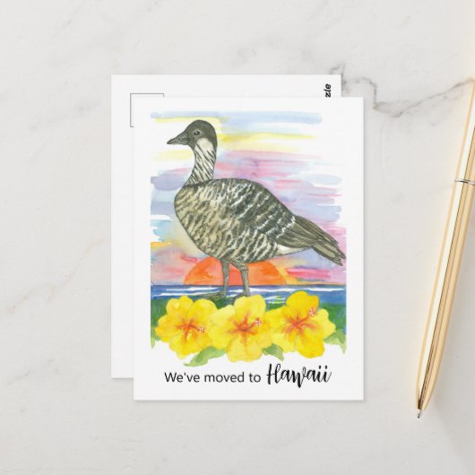 Bewegende Ankündigung Hawaii Nene Goose Hibiskus Postkarte (Vorderseite/Rückseite Beispiel)