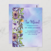 Bewegende Ankündigung Lila gelbe Blumen Postkarte (Vorne/Hinten)