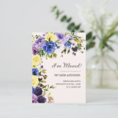 Bewegende Ankündigung Lila Gelbe Blüte Postkarte (Stehend Vorderseite)