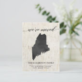 Bewegende Ankündigung, Maine Staat rustikal Einladungspostkarte (Stehend Vorderseite)