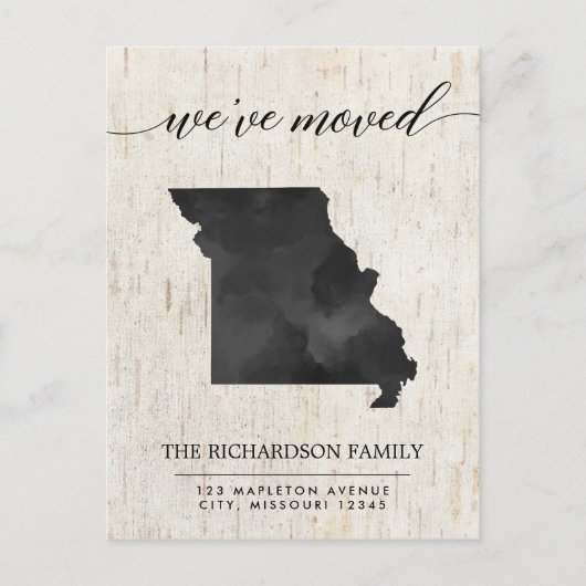 Bewegende Ankündigung, Missouri Staat rustikal Einladungspostkarte (Vorderseite)