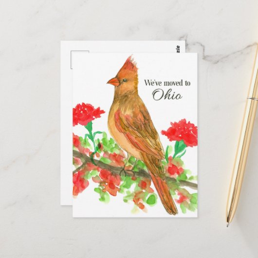 Bewegende Ankündigung Ohio Kardinal Rote Nelken Postkarte (Vorderseite/Rückseite Beispiel)
