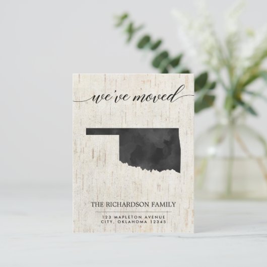 Bewegende Ankündigung, Oklahoma Staat rustikal Einladungspostkarte (Stehend Vorderseite)