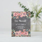 Bewegende Ankündigung Vintag Chalkboard Pink Flora Postkarte (Stehend Vorderseite)