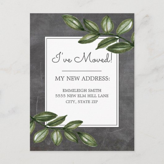 Bewegende Ankündigung Vintage Chalkboard Green Lea Postkarte (Vorderseite)