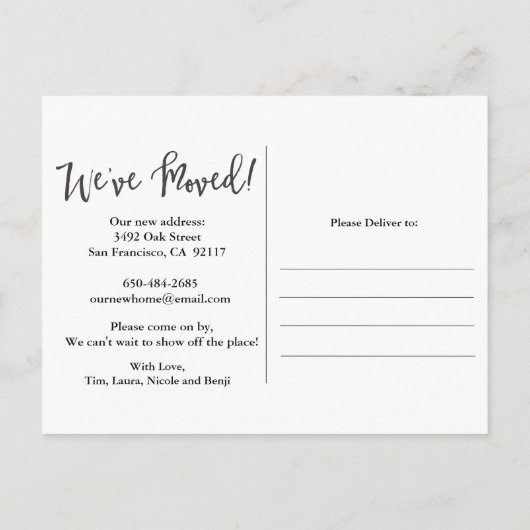 Bewegende Ankündigung Wir haben die Postkarte vers (Rückseite)