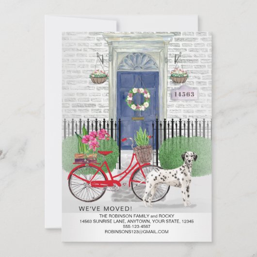 Bewegender Dalmatiner Hunde Fahrrad blaue Tür Neue Ankündigung (Vorderseite)