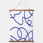 Bewegung: Linie Art in Blau und Weiß Wandteppich Mit Holzrahmen (Vorderseite)