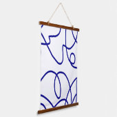 Bewegung: Linie Art in Blau und Weiß Wandteppich Mit Holzrahmen (Gewinkelt)