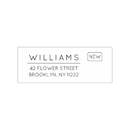 Bewegung. Neue Adresse. Minimale Typografie 01. Gummistempel