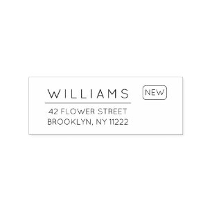 Bewegung. Neue Adresse. Minimale Typografie 01. Gummistempel