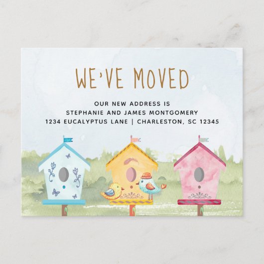 Bewegung von niedlichen Vogelhäusern Ankündigungspostkarte (Vorderseite)
