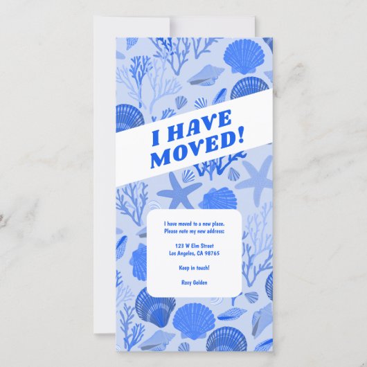 BEWEGUNGSANKÜNDIGUNG Blue Seashells Beach Tree Fre Save The Date (Vorderseite)