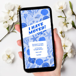 BEWEGUNGSANKÜNDIGUNG Blue Seashells Beach Tree Fre Save The Date