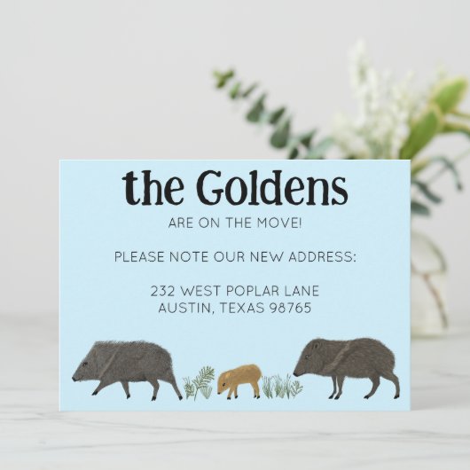 BEWEGUNGSANKÜNDIGUNG Familie Javelina Südwesten Einladung (Stehend Vorderseite)