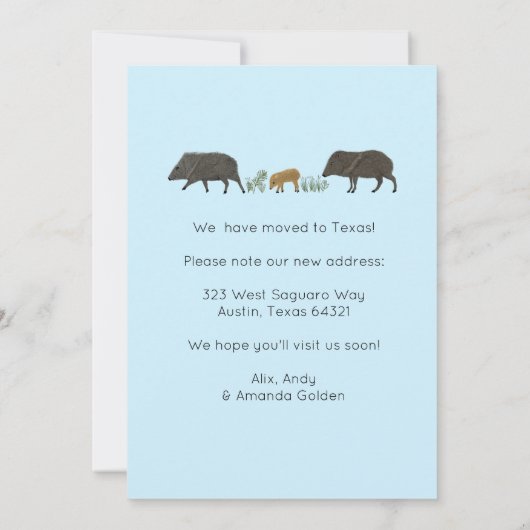 BEWEGUNGSANKÜNDIGUNG Familie Javelina Südwesten Einladung (Rückseite)