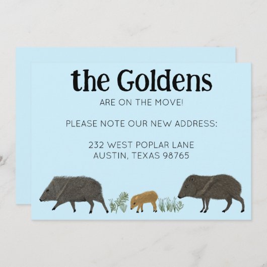 BEWEGUNGSANKÜNDIGUNG Familie Javelina Südwesten Einladung (Vorne/Hinten)