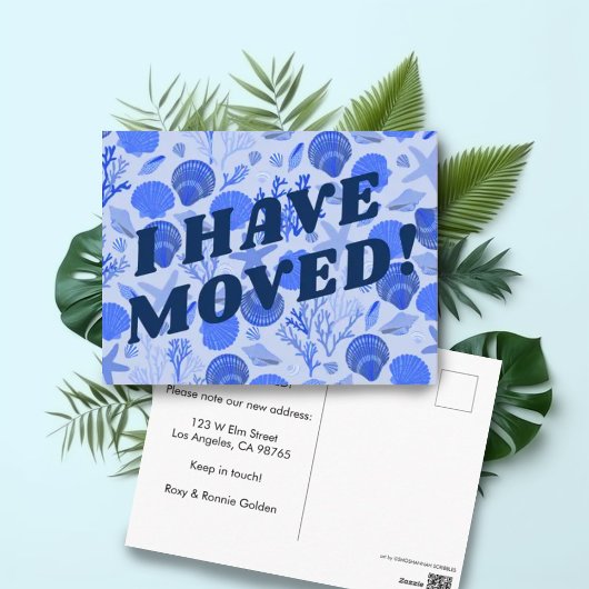 BEWEGUNGSANKÜNDIGUNG Farbenfrohe blaue Muscheln St Postkarte