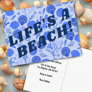 BEWEGUNGSANKÜNDIGUNG - farbenfroher Blue Seashells Postkarte