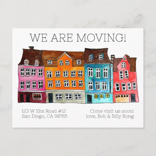 BEWEGUNGSANKÜNDIGUNG - Farbige Häuser Wasserfarbe Postkarte (Vorderseite)