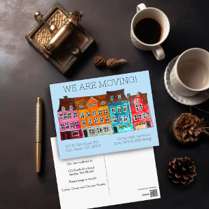 BEWEGUNGSANKÜNDIGUNG - Farbige Häuser Wasserfarbe Postkarte