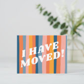 BEWEGUNGSANKÜNDIGUNG Farbige rosa Streifen Retro Postkarte (Stehend Vorderseite)