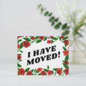 BEWEGUNGSANKÜNDIGUNG - Farbliche Rote Rose Postkarte (Stehend Vorderseite)