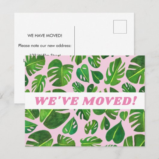 BEWEGUNGSANKÜNDIGUNG Monstera Leaf Wasserfarbe Ros Postkarte (Vorne/Hinten)