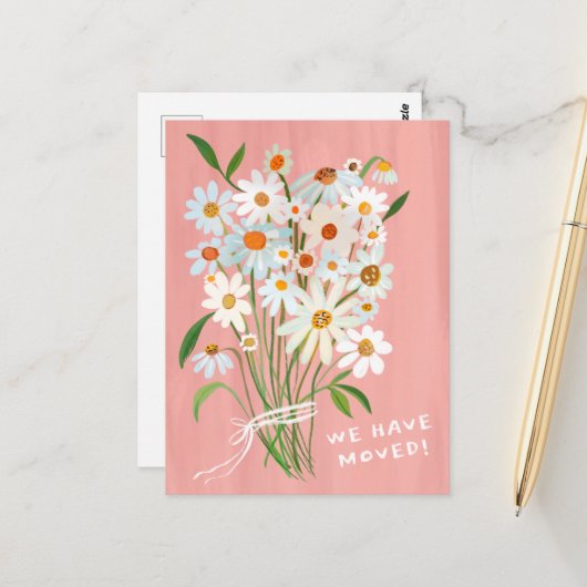 BEWEGUNGSANKÜNDIGUNG Niedliche Daisy Bouquet handb Postkarte (Vorderseite/Rückseite Beispiel)