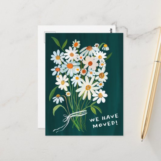 BEWEGUNGSANKÜNDIGUNG Niedliche Daisy Bouquet handb Postkarte (Vorderseite/Rückseite Beispiel)