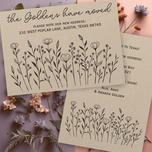 BEWEGUNGSANKÜNDIGUNG Wildblume Art Kraft Card Einladung