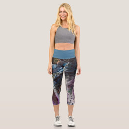 Bewegungswellen, Stahlblau mit Lila Capri Leggings