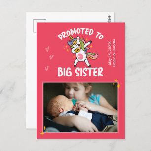 Bewerbung für Big Sister Unicorn Foto Ankündigung Postkarte