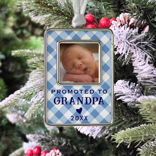 Bewerbung für Grandpa Baby Foto Blue Gingham Retro Rahmen-Ornament Silber