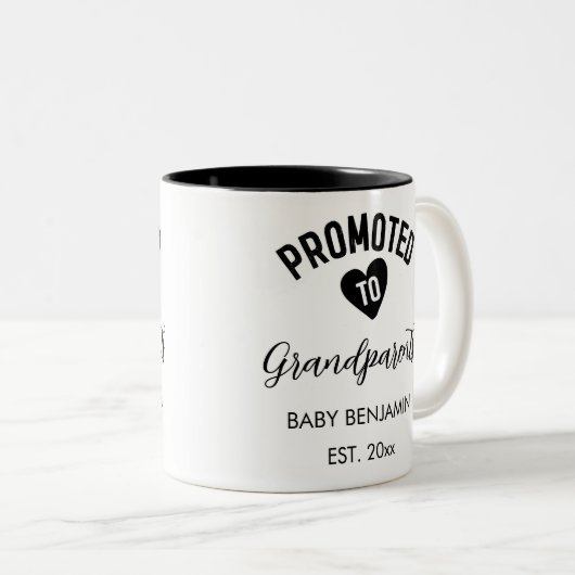 Bewerbung für Großeltern Personalisierter Babyname Zweifarbige Tasse (VorderseiteRechts)