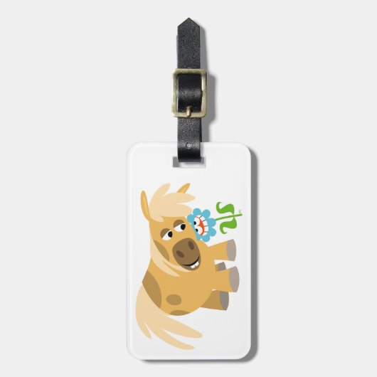 Bewerbungsunterlagen für Cartoon Pony und Blume Ge Gepäckanhänger (Vorderseite vertikal)