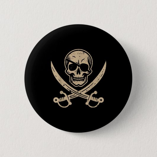 Bewerte Totenkopf Augenklappe gekreuzte Schwerter Button (Vorderseite)