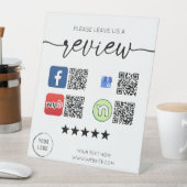 Bewerte uns 4 QR Codes Weiß Sockelschild (In Situ)