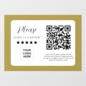 Bewerte uns QR Code Gold Fensteraufkleber (Blatt)