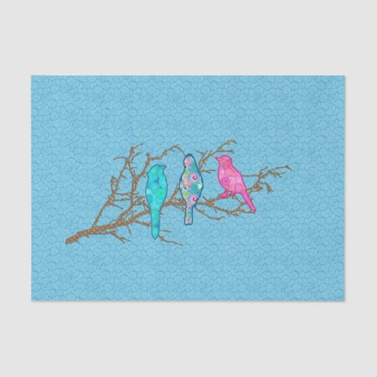 Bewerten Sie Vögel auf einer Zweigstelle, Sky Blue Seidenpapier (Vorderseite)