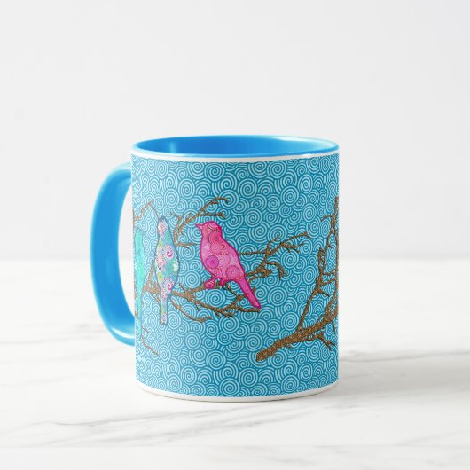 Bewerten Sie Vögel auf einer Zweigstelle, Sky Blue Tasse (Vorderseite Links)
