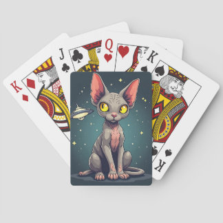 Bewertende Sphynx-Katze UFO Weltraum Cartoon-Kunst Spielkarten