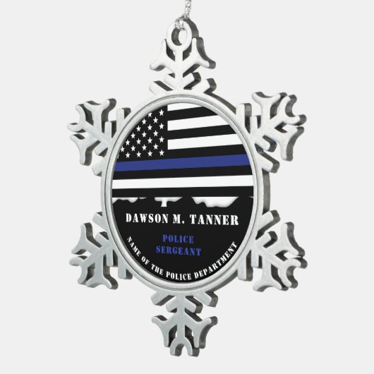 Bewertung der Thin Blue Line durch Zollbeamte Schneeflocken Zinn-Ornament (Rechts)