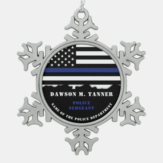 Bewertung der Thin Blue Line durch Zollbeamte Schneeflocken Zinn-Ornament (Vorderseite)
